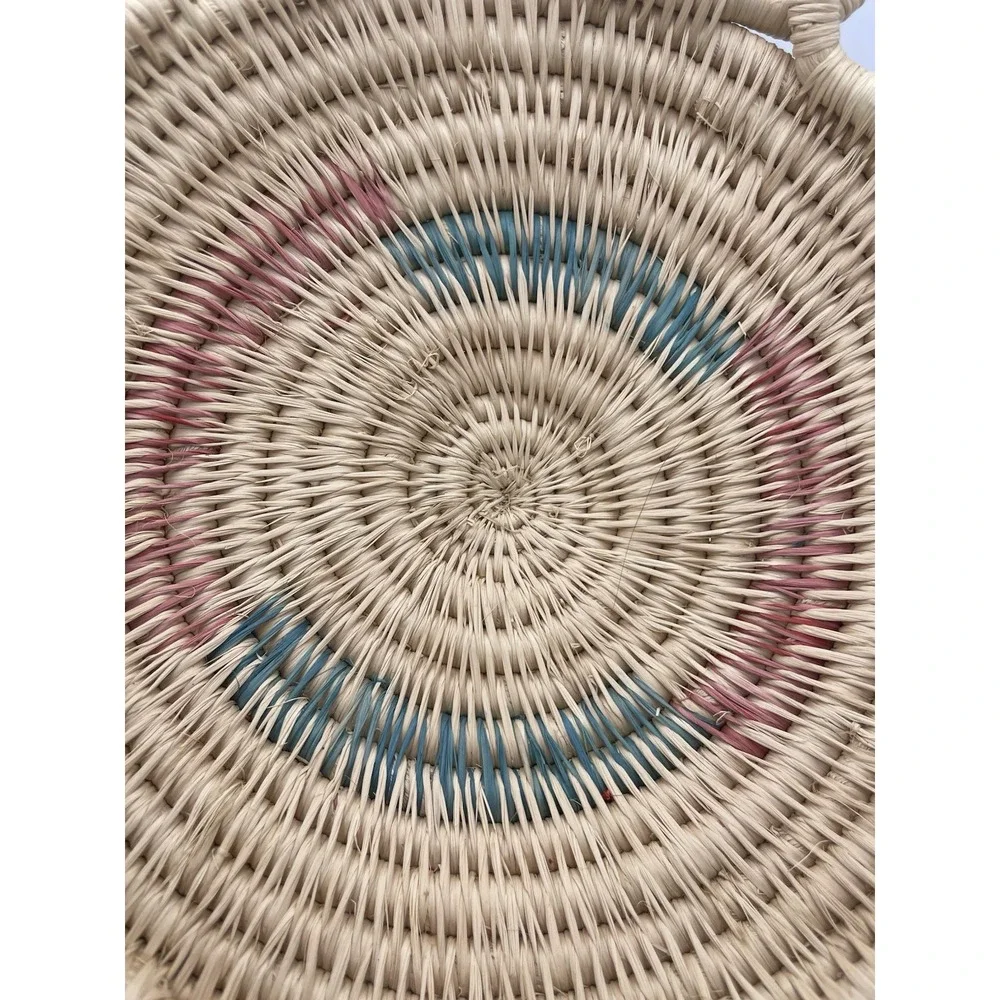 Vintage‎ Handwoven Coiled Basket Twisted Loop Rim 10